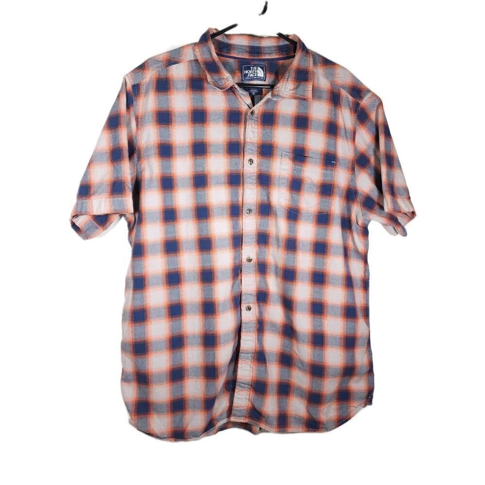 The North Face Men's XL Orange Multi Cotton Plaid Short sleeve Button Up Shirt